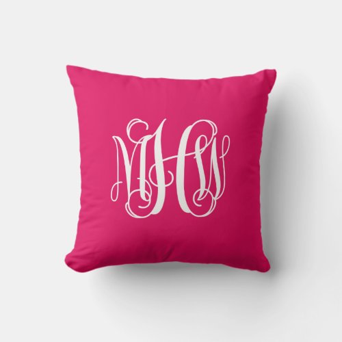 Raspberry Wt 3 Initials Vine Script Monogrm DIY BG Throw Pillow