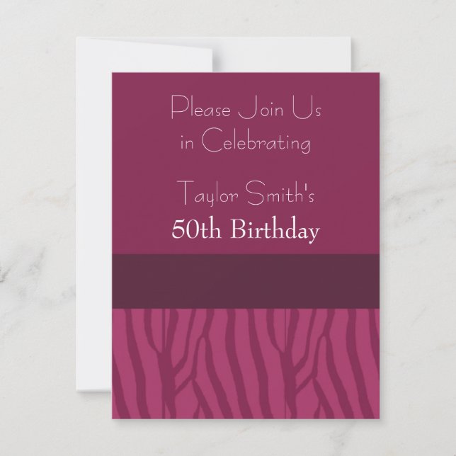 Raspberry Zebra Pattern  Birthday Invitation (Front)