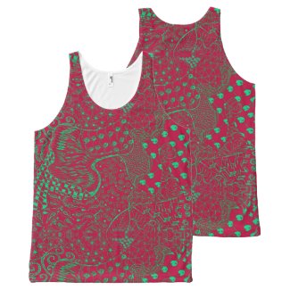 Raspberry Zentangle Tank Top with Green Highlights