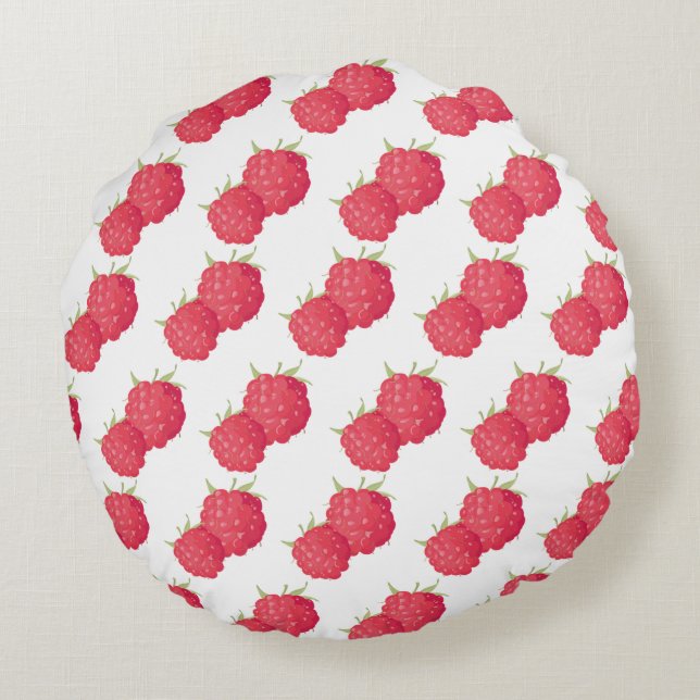 Raspberrys Round Pillow (Back)