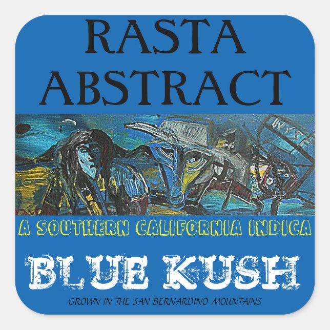 RASTA ABSTRACT BLUE KUSH SQUARE STICKER (Front)