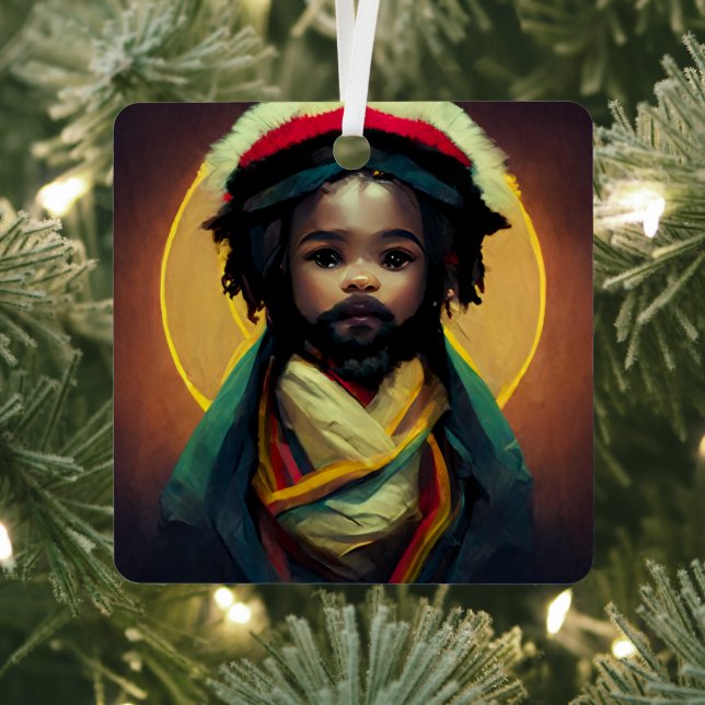Rasta Baby Jesus Metal Ornament (Insitu)