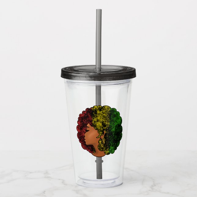 Rasta black girl woman afro red yellow green  acrylic tumbler (Front)