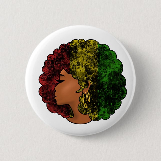 Rasta black girl woman afro red yellow green  button (Front)