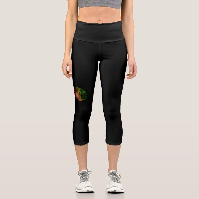 Rasta black girl woman afro red yellow green  capri leggings (Front)