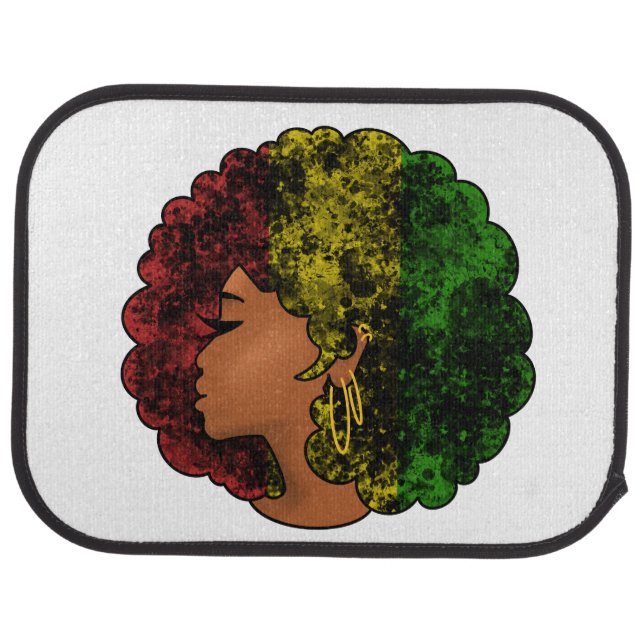 Rasta black girl woman afro red yellow green  car floor mat (Rear)
