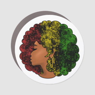 Rasta black girl woman afro red yellow green  car magnet