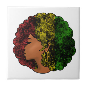 Rasta black girl woman afro red yellow green  ceramic tile