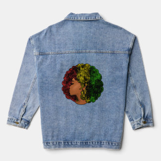 Rasta black girl woman afro red yellow green denim jacket