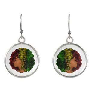 Rasta black girl woman afro red yellow green earrings