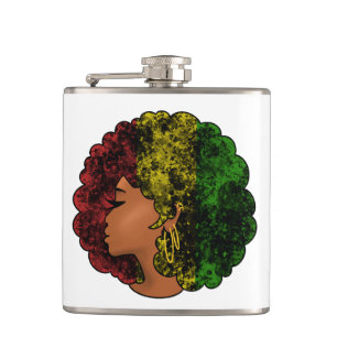 Rasta black girl woman afro red yellow green flask