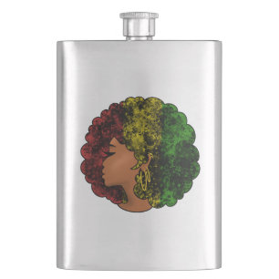 Rasta black girl woman afro red yellow green flask