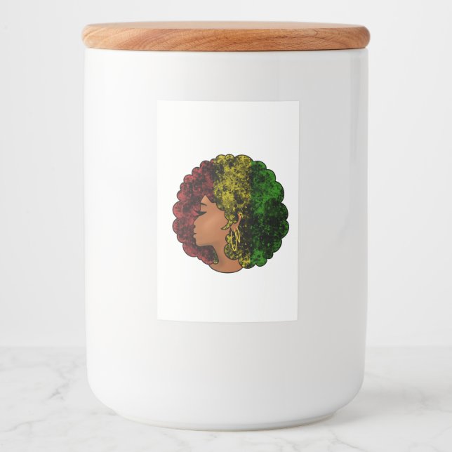 Rasta black girl woman afro red yellow green  food label (Front)