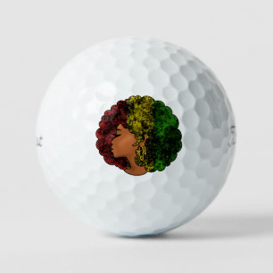 Rasta black girl woman afro red yellow green  golf balls