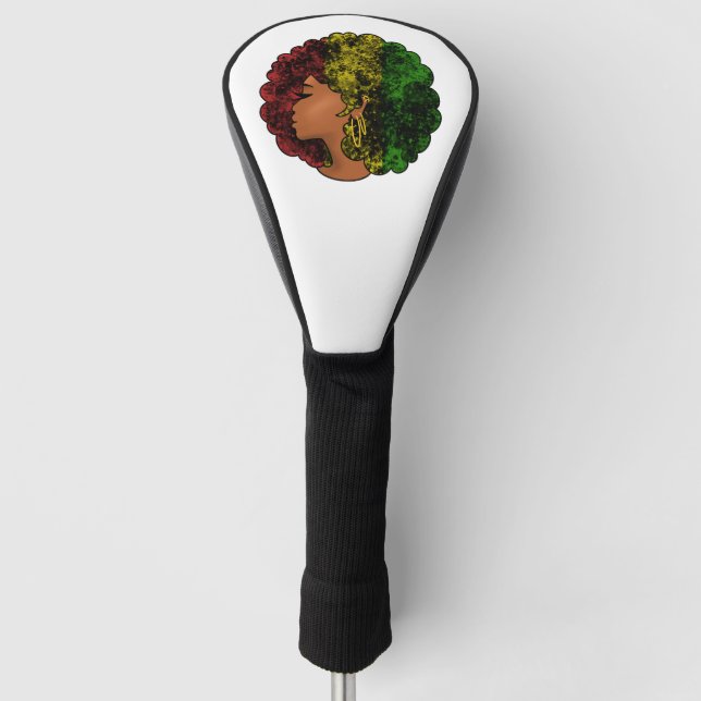 Rasta black girl woman afro red yellow green  golf head cover (Front)