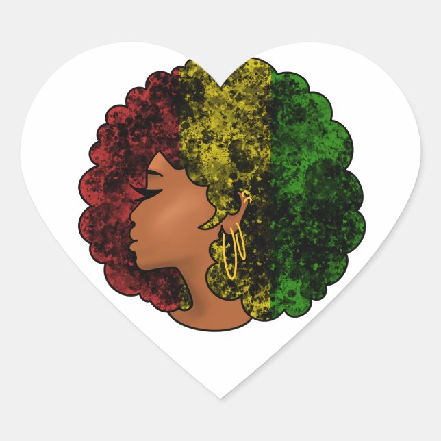 Rasta black girl woman afro red yellow green  heart sticker (Front)
