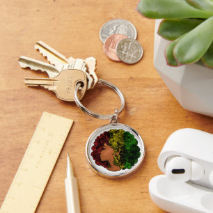 Rasta black girl woman afro red yellow green keychain