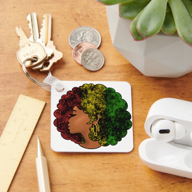 Rasta black girl woman afro red yellow green  keychain (Desk)