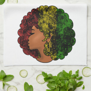 Rasta black girl woman afro red yellow green  kitchen towel