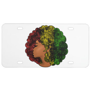 Rasta black girl woman afro red yellow green license plate