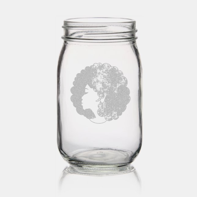 Rasta black girl woman afro red yellow green  mason jar (Glassware)