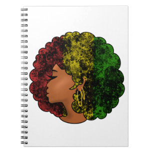 Rasta black girl woman afro red yellow green notebook