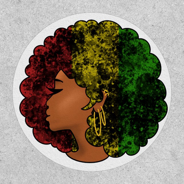 Rasta black girl woman afro red yellow green  patch (Front)