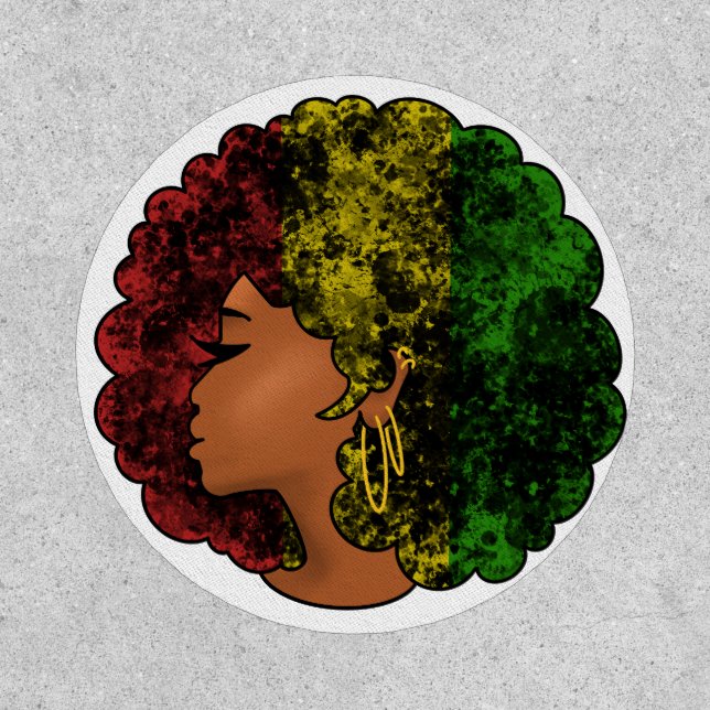 Rasta black girl woman afro red yellow green  patch (Front)