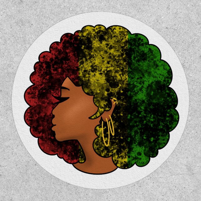 Rasta black girl woman afro red yellow green  patch (Front)