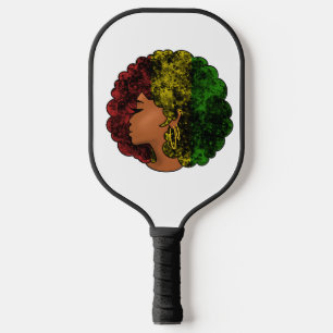 Rasta black girl woman afro red yellow green pickleball paddle