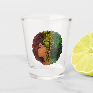 Rasta black girl woman afro red yellow green shot glass