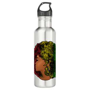 Rasta black girl woman afro red yellow green  stainless steel water bottle