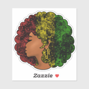 Rasta black girl woman afro red yellow green sticker