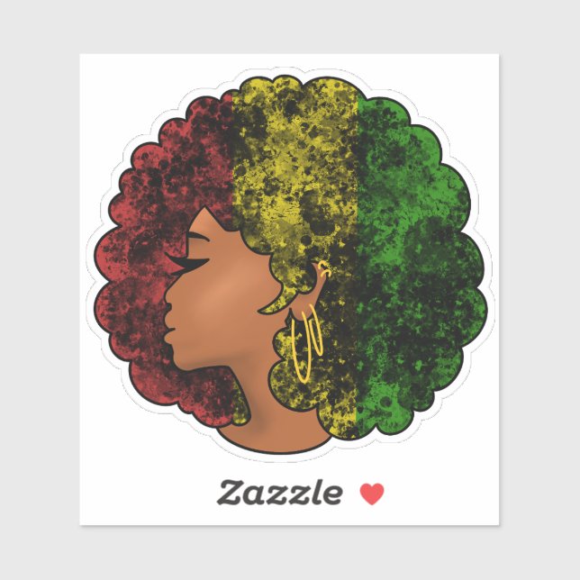 Rasta black girl woman afro red yellow green  sticker (Sheet)