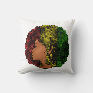 Rasta black girl woman afro red yellow green  throw pillow