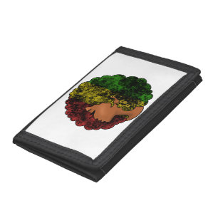 Rasta black girl woman afro red yellow green tri-fold wallet