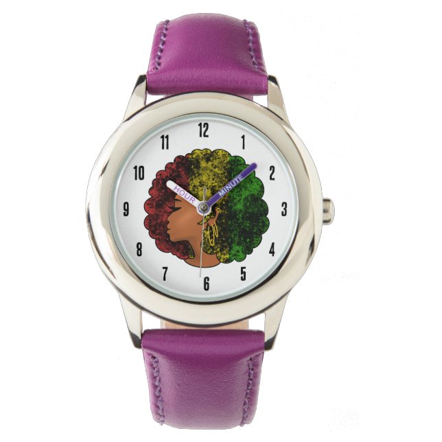 Rasta black girl woman afro red yellow green  watch (Front)