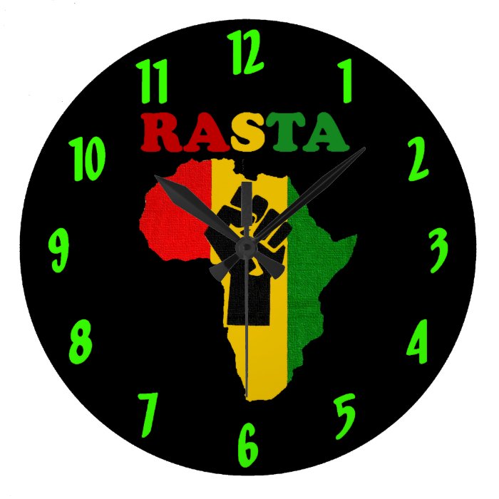 Rasta Black Power Fist over Africa Clock