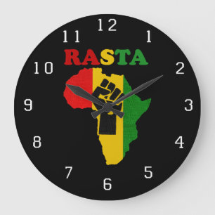 Rasta Black Power Fist over Africa. Large Clock