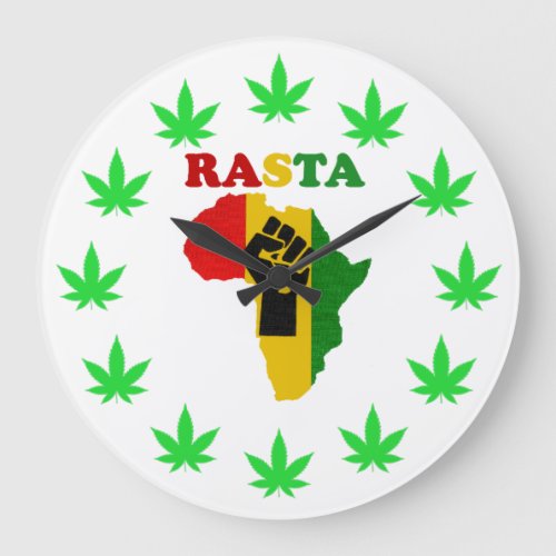 Rasta Black Power Fist over Africa Large Clock