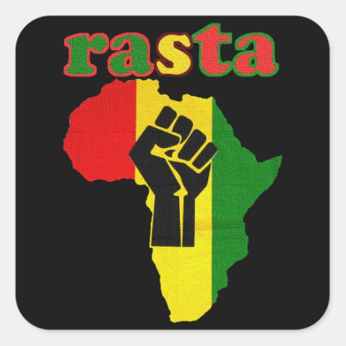 Rasta Black Power Fist over Africa Square Sticker