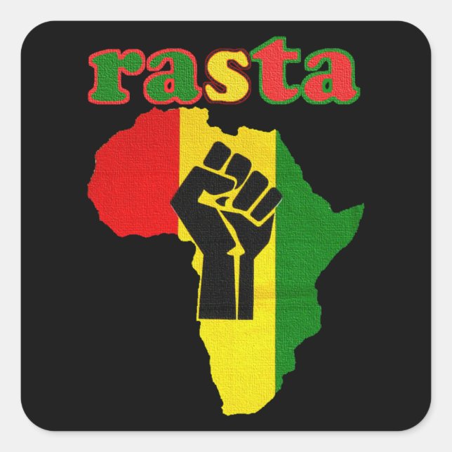Rasta Black Power Fist over Africa Square Sticker (Front)
