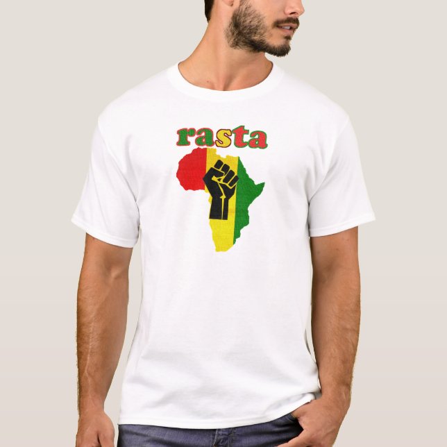 Rasta Black Power Fist over Africa T-Shirt (Front)