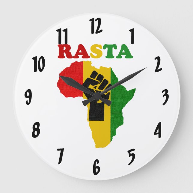 Rasta Black Power Fist over Africa Wall Clock (Front)