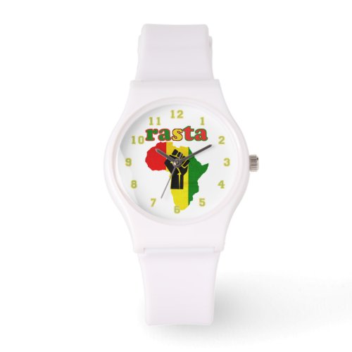 Rasta  Black Power Fist over Africa White   Watch