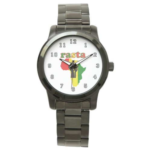 Rasta  Black Power Fist over Africa White Watch