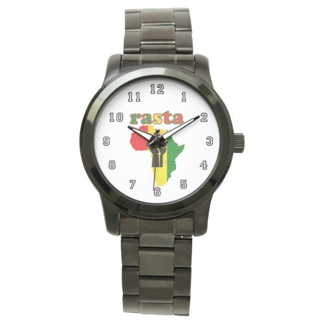 Rasta,  Black Power Fist over Africa White Watch (Front)