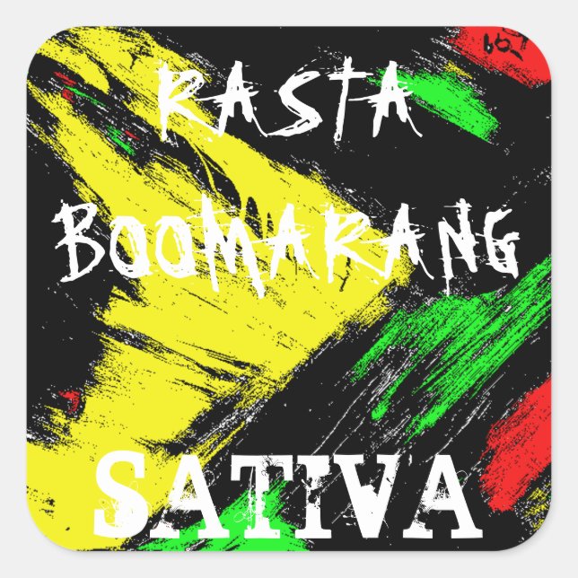RASTA BOOMARANG SATIVA SQUARE STICKER (Front)