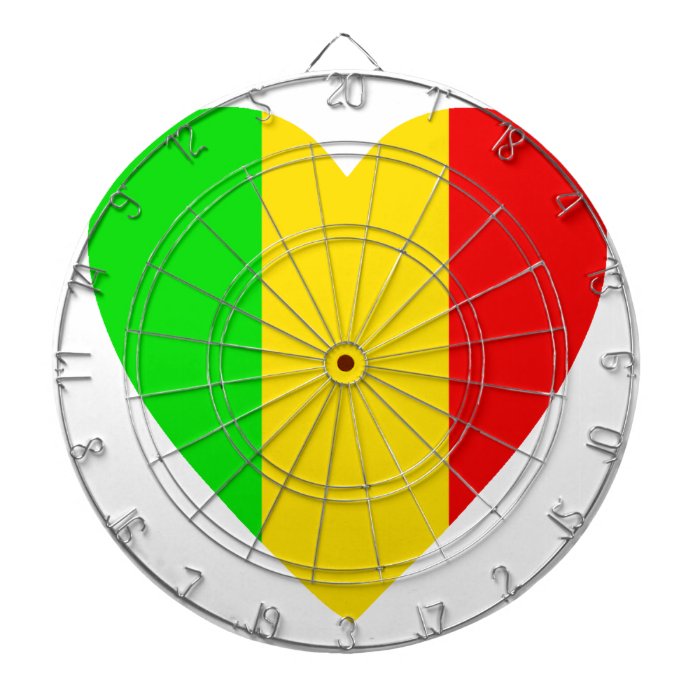 Rasta Colored Heart Dartboard With Darts