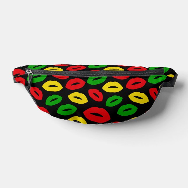 Rasta Colored Kisses Patterned Black Fanny Pack (Lay Down)